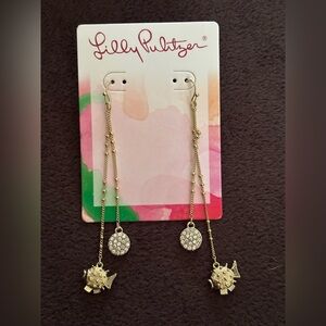*NEW Lilly Pulitzer gold tone fish and rhinestone dangle earrings 3” drop